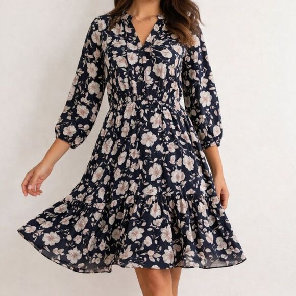 Monteau Dresses & Skirts - Monteau Floral Dress S Navy Cottagecore Romantic Tiered Mini